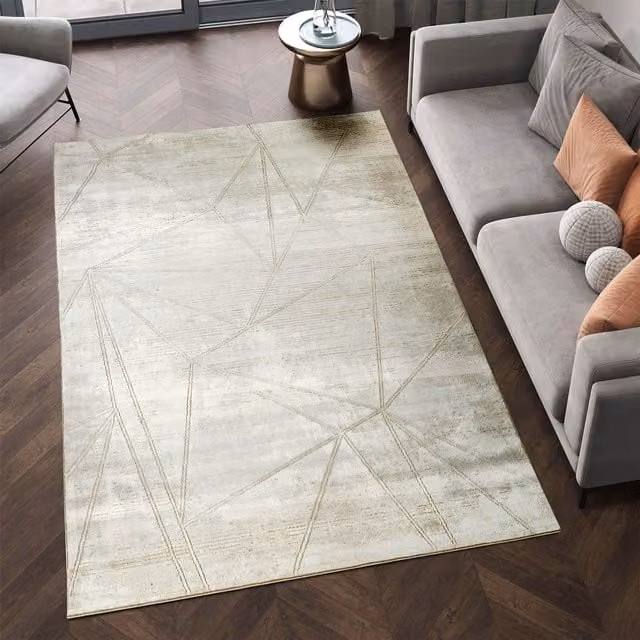 Desire Rugs Novu Modern Abstract Geometric Living Room Area Rug in Mirage Beige and Grey, W: 120 cm, D: 170 cm – 1