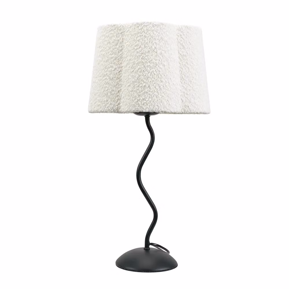ValueLights Wiggle Black Metal Single Stem Table Lamp with Cream Boucle Scallop Shade – 2