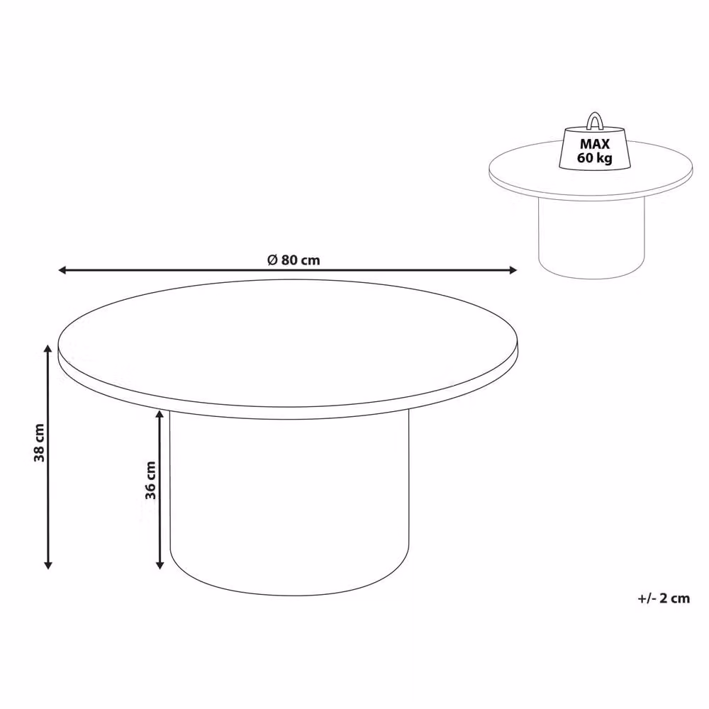 Wyld and Coco Beige Round Coffee Table with MDF Top and Fluted Base, Diameter: 80 cm, H x W x D: 38 x 80 x 40 cm – 2