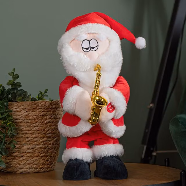 Samuel ALEXANDER Animated Dancing Santa with Saxophone Christmas Decoration, Red and Multicolour, Height: 35 cm