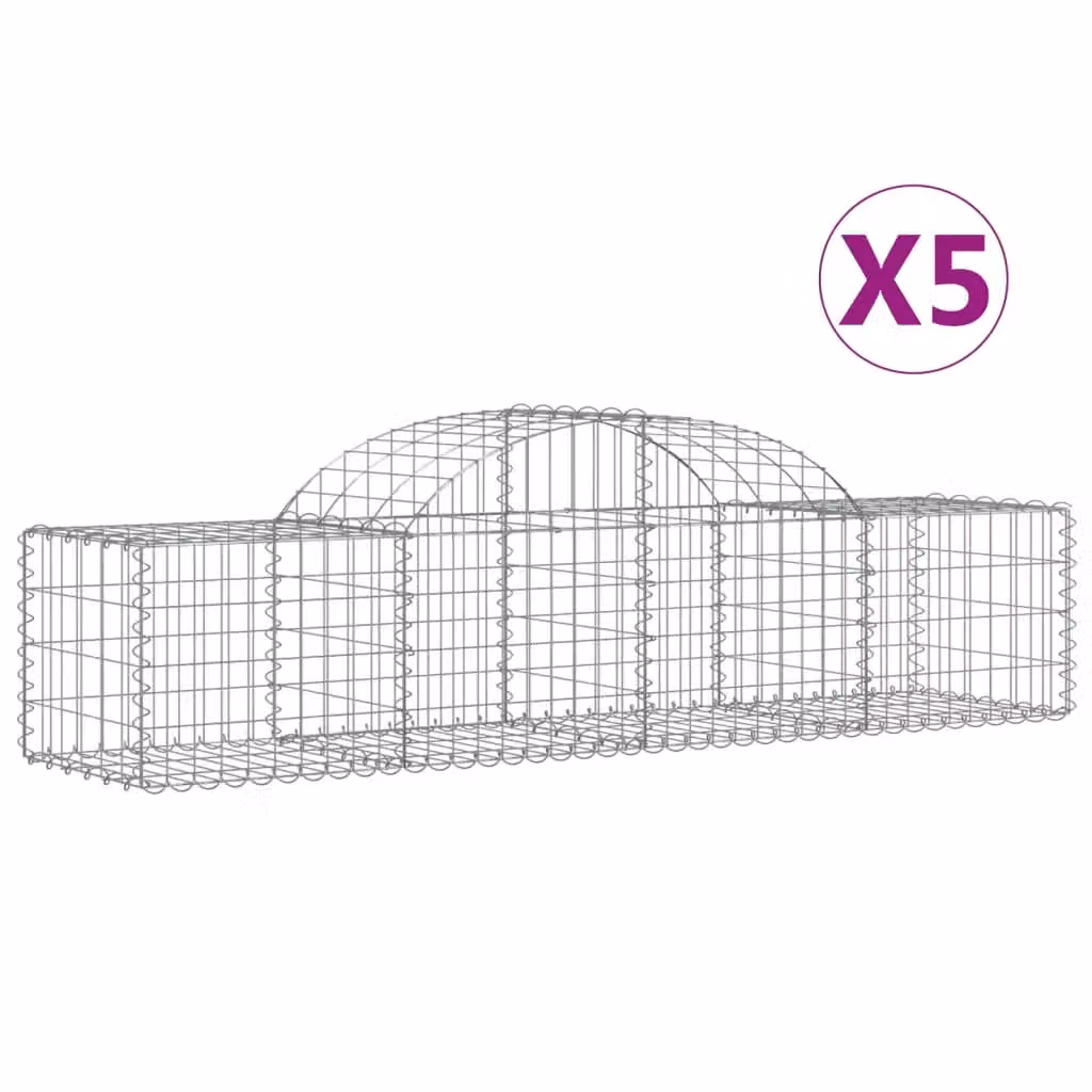 Berkfield Home Arched Gabion Baskets, 5 Piece Set, Silver Galvanised Steel, W/D/H: 200 x 50 x 40/60 cm – 2
