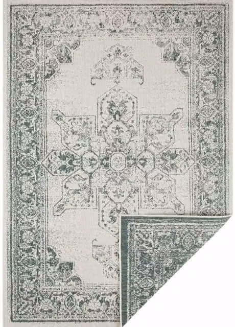 Reversible Borbon Green Floral Indoor and Outdoor Woven Rug, Width: 200 cm