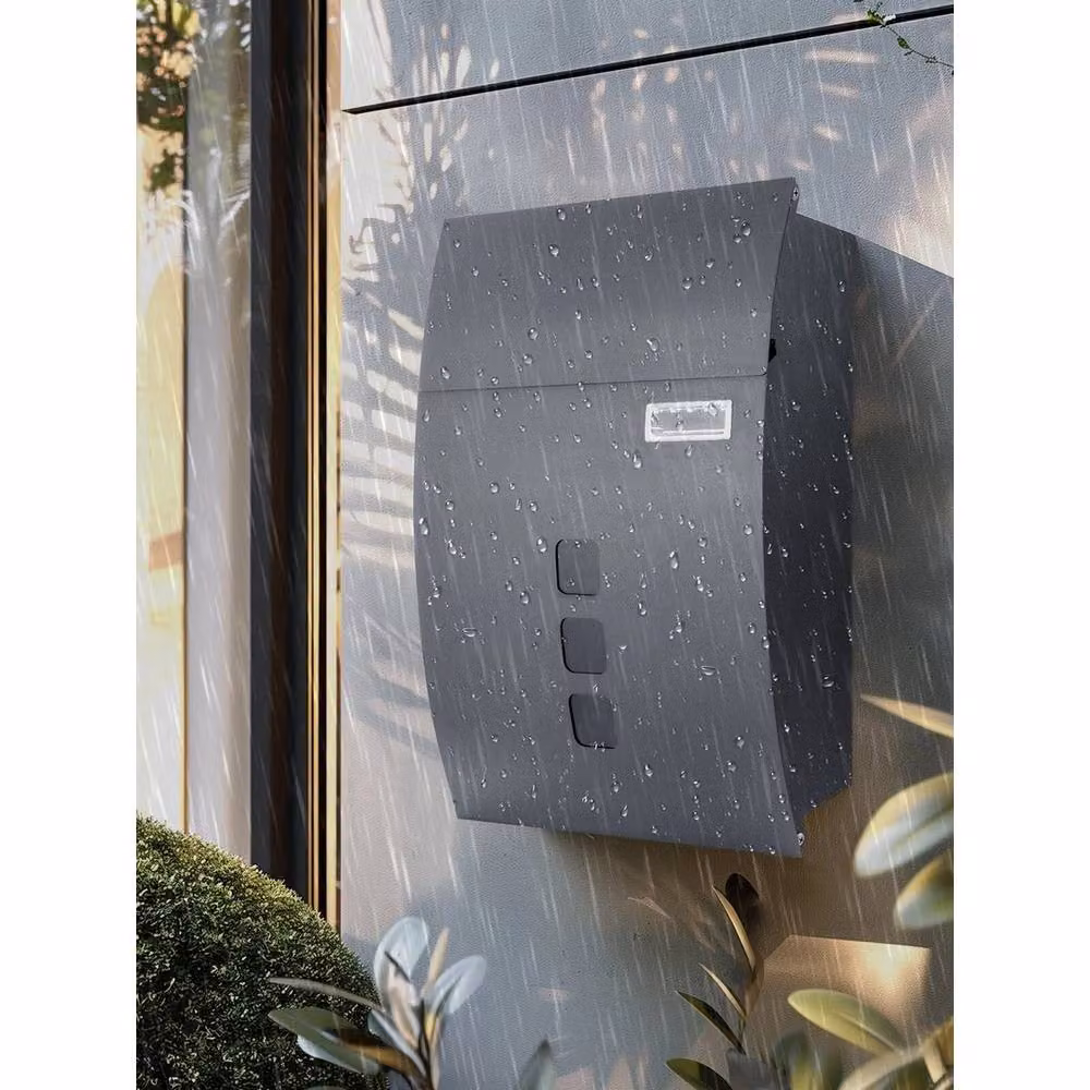 PAWNORA Charcoal Grey Wall-Mounted Letter Box with Lock, W: 45.5 cm, H: 37.5 cm – 4