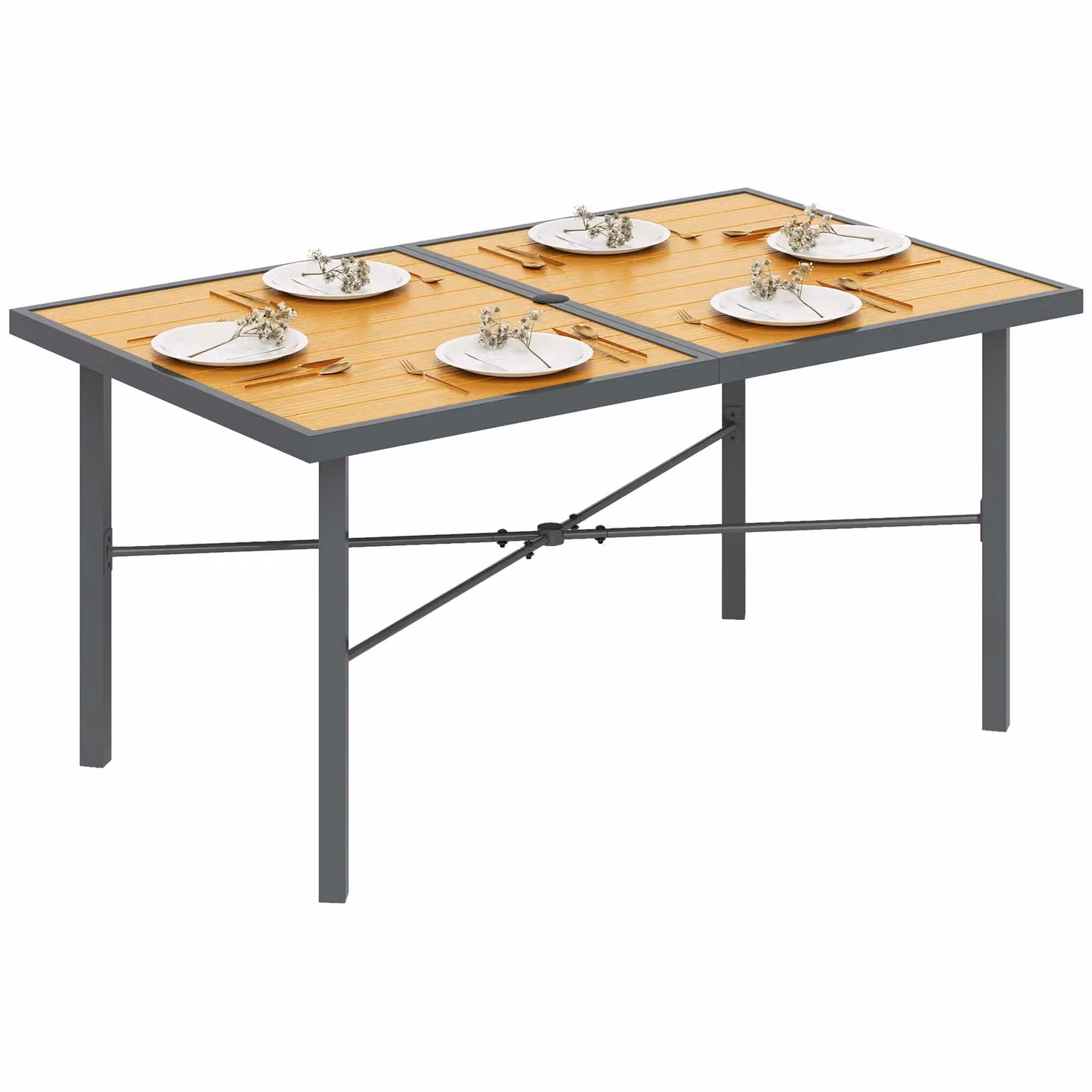 Outsunny Rustic Brown Metal Garden Table for 6, W/D/H: 150 x 90 x 72 cm – 2