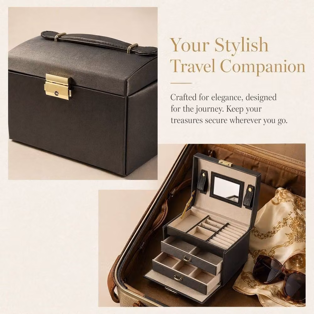 EONLION Leather Jewellery Box Storage Organiser in Black – 4