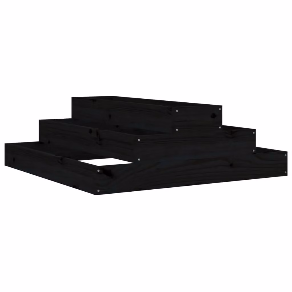 Berkfield Home Black Wooden Raised Bed Planter, W: 80 cm, D: 80 cm, H: 27 cm – 2
