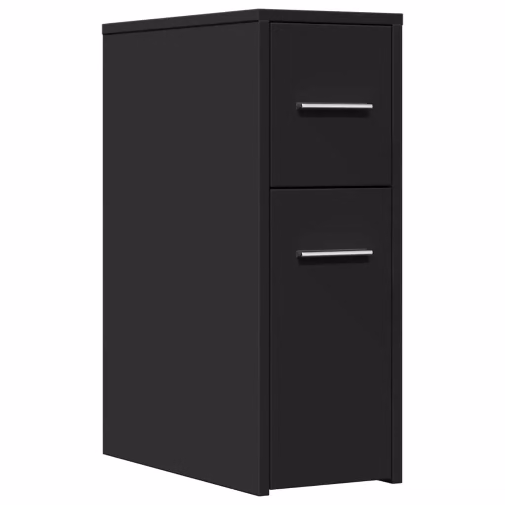 Berkfield Home Narrow Freestanding Bathroom Cupboard with Wheels in Black Matt Engineered Wood – 2