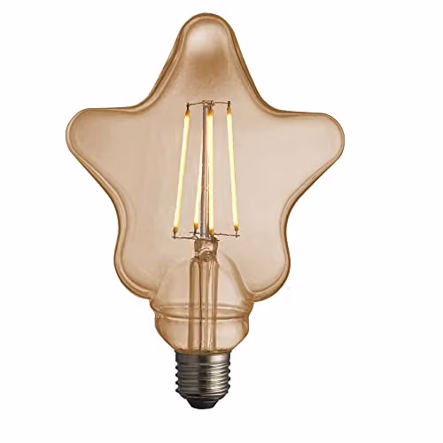 Loops Star Shape LED Filament Lamp Bulb, 4W E27, Amber Tinted Glass, 2000K Warm White, 440 Lumen