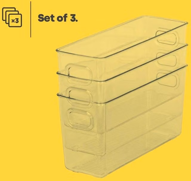 EONLION Set of 3 Large Transparent Storage Tubs, W/D/H: 50 x 50 x 50 cm