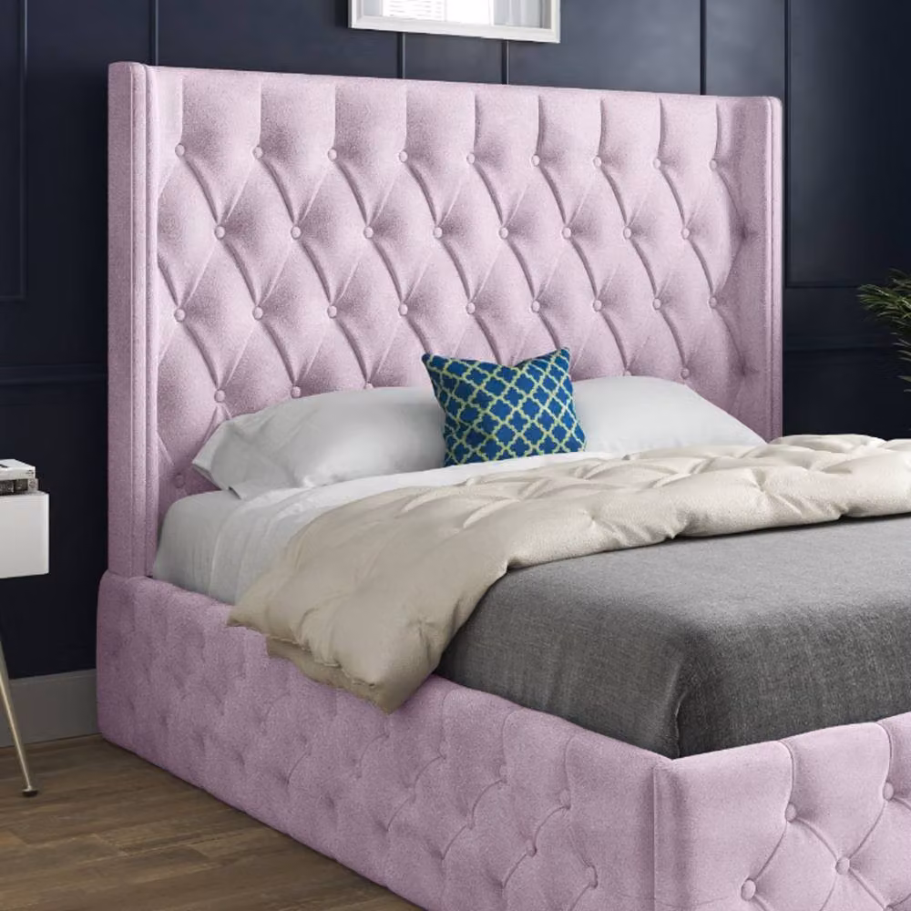 KDMD Vange Winged Upholstered Designer Bed Frame in Pink Velvet, Double (W: 140 cm x L: 200 cm) – 4