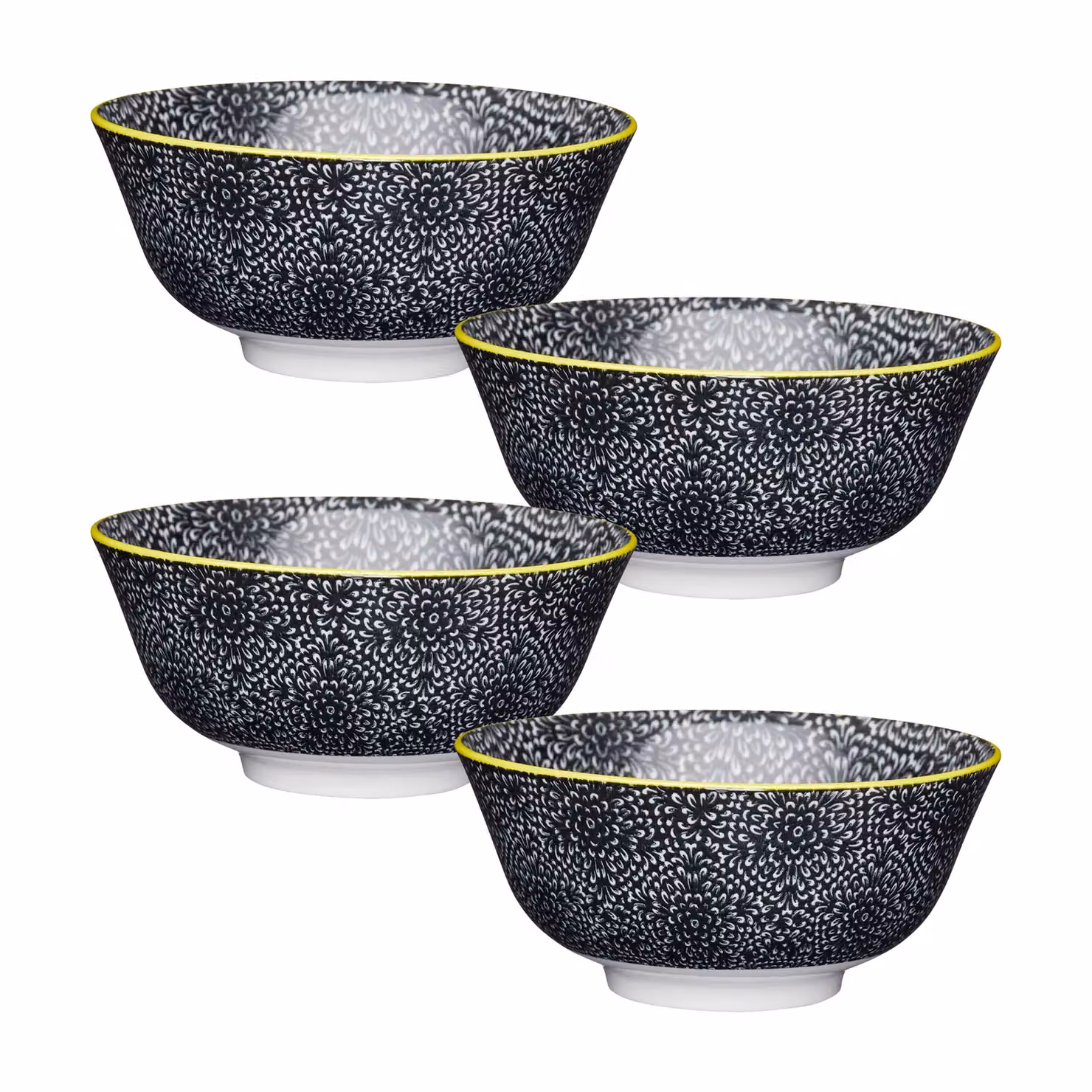 KitchenCraft Set of 4 Floral Ceramic Bowls in Black and White, W: 15.5 cm, D: 15.5 cm, H: 7.5 cm – 3