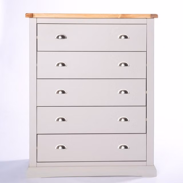Cabinet Bits Loreo 5 Drawer Chest of Drawers in Light Grey with Chrome Cup Handles