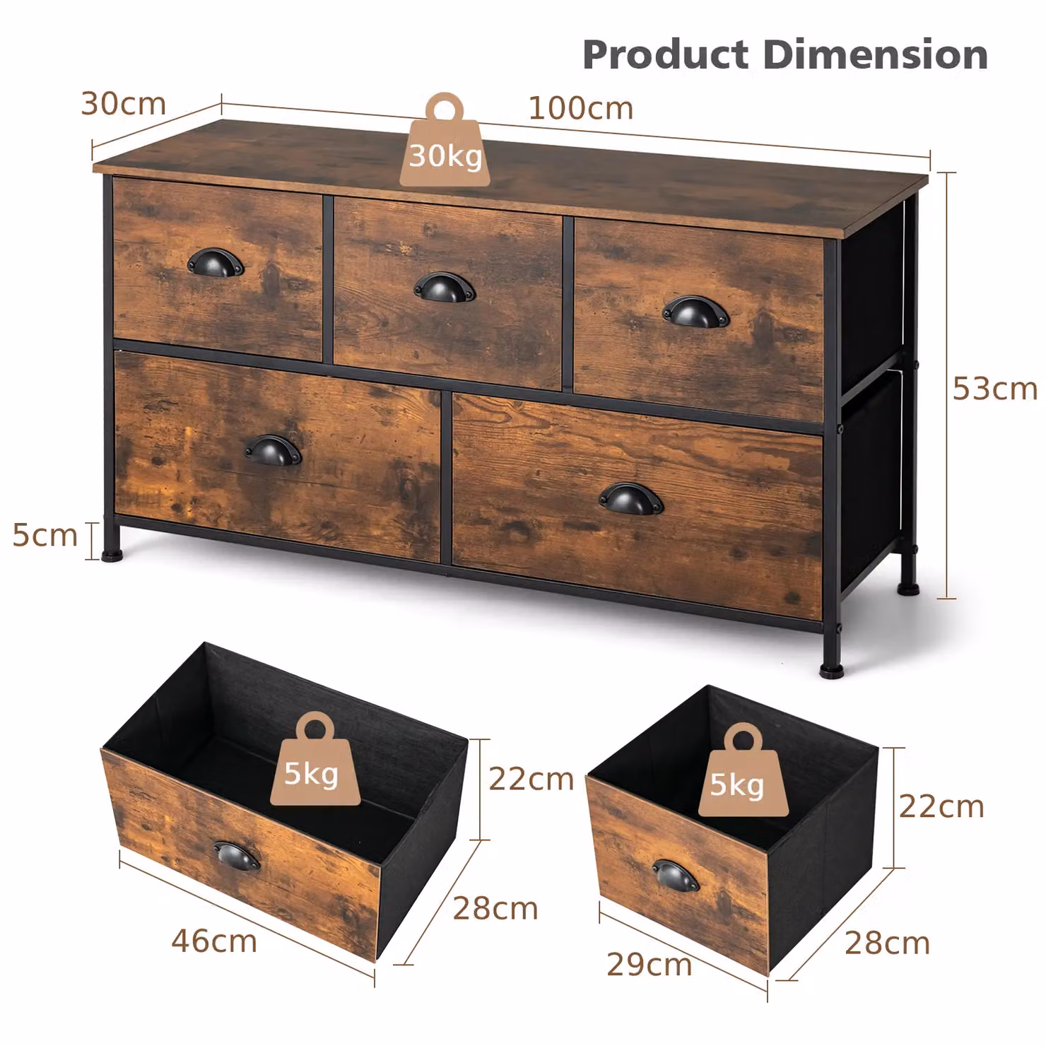 Costway 2-Tier Fabric Storage Organizer with 5 Drawers, Brown Chest of Drawers – 1
