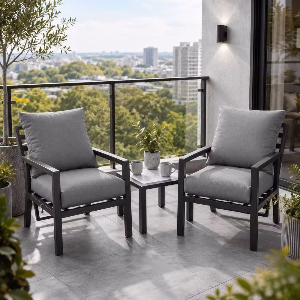 Shatchi Monte Carlo 2 Seater Reclining Bistro Set with Cushions in Grey – 2