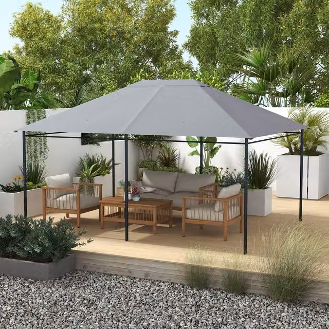 Outsunny Light Grey Polyester Garden Gazebo Canopy Replacement, 3 x 4m