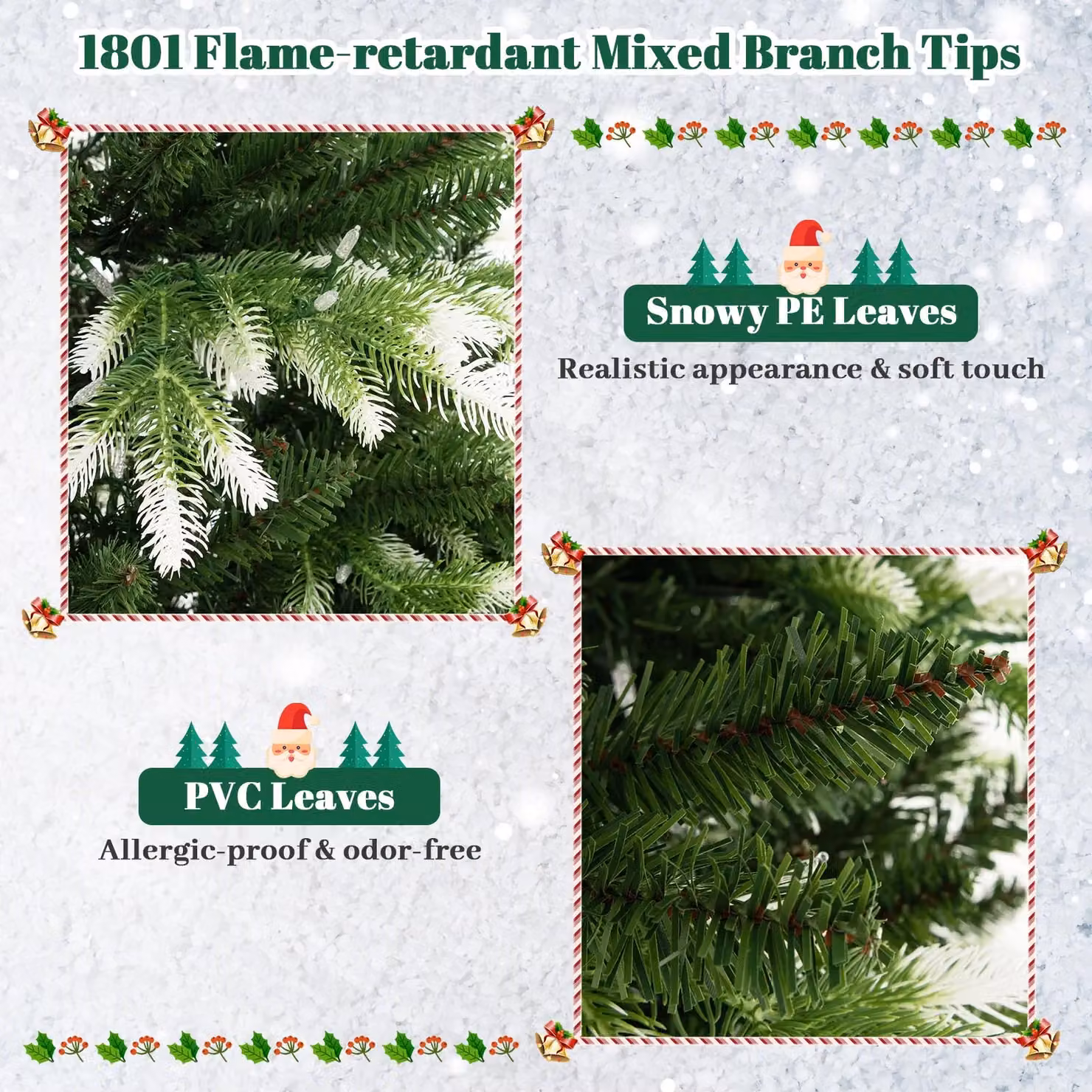Gymax 6ft Green Christmas Tree with 1801 Branch Tips, 2 Lighting Colours and Remote Control – 3