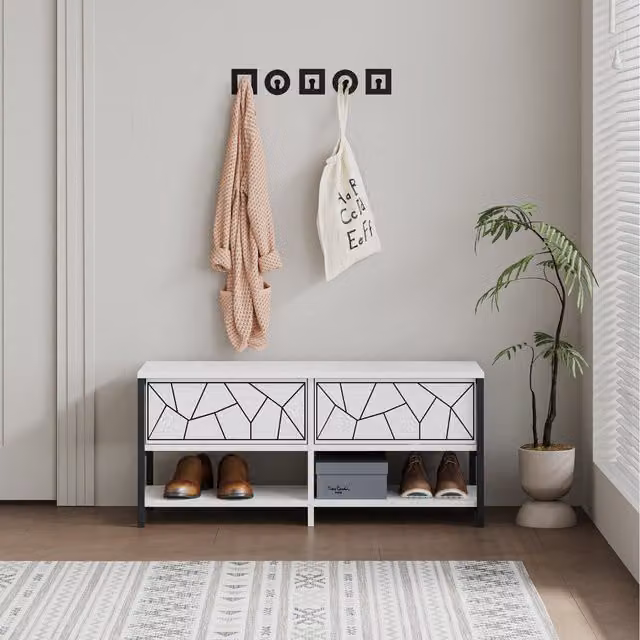 Decortie Inola Modern White Freestanding Shoe Rack Storage with Tilting Compartments and Hinged Doors