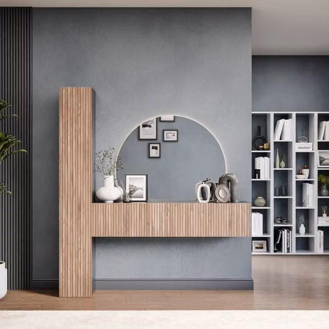 Decorotika Innsbruck Modern Wall Mounted Entertainment Center in Black with Geometric Alina Pattern
