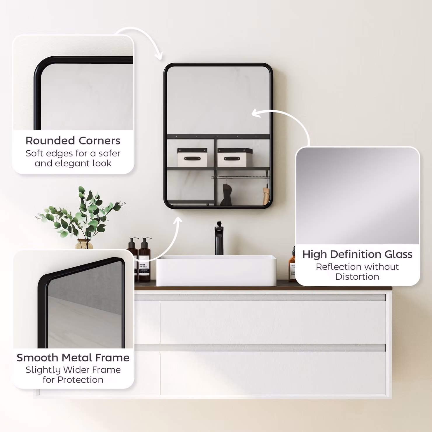 HOMCOM Modern Rectangular Wall Mirror with HD Glass in Black – 5