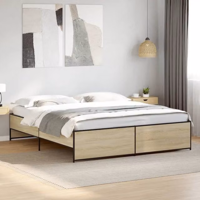 Berkfield Home Sonoma Oak Bed Frame in Brown, W/D/H: 180 x 200 cm, Super King Size