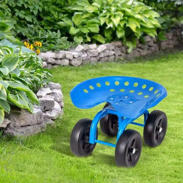 FLAVORA Garden Cart Rolling Workseat Rolling Stool in Blue