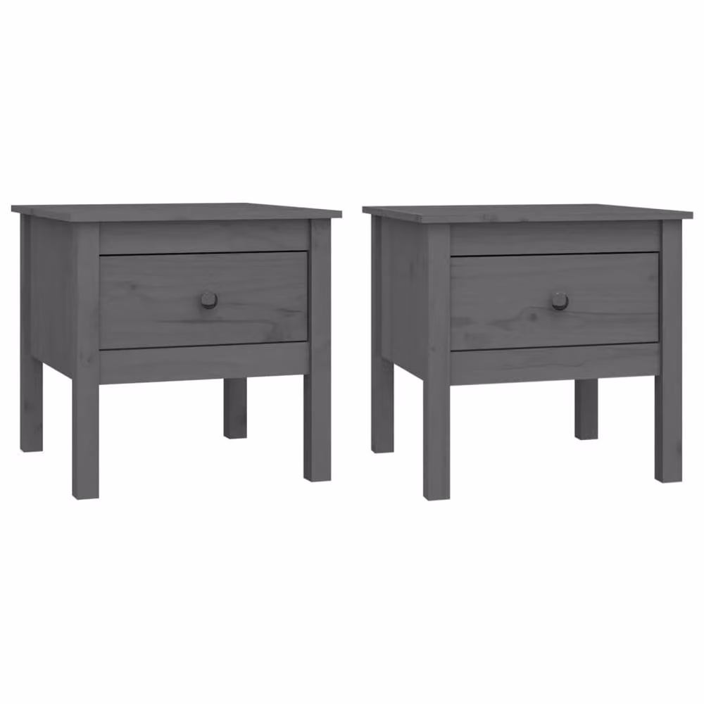 Berkfield Home Set of 2 Grey Rustic Solid Pine Side Tables, W/D/H: 50 x 50 x 49 cm – 2