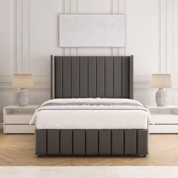 BSSPOKE Zoe Plush Velvet Divan Bed Set with 54 inch Headboard and Mattress in Grey, W/D/H: 90 x 190 cm