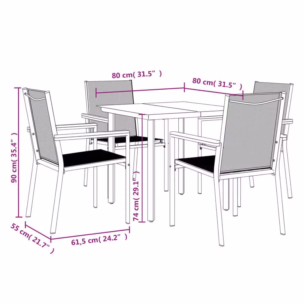 Berkfield Home Beautiful 5 Piece Garden Dining Set in Black Textilene and Powder Coated Steel – 2