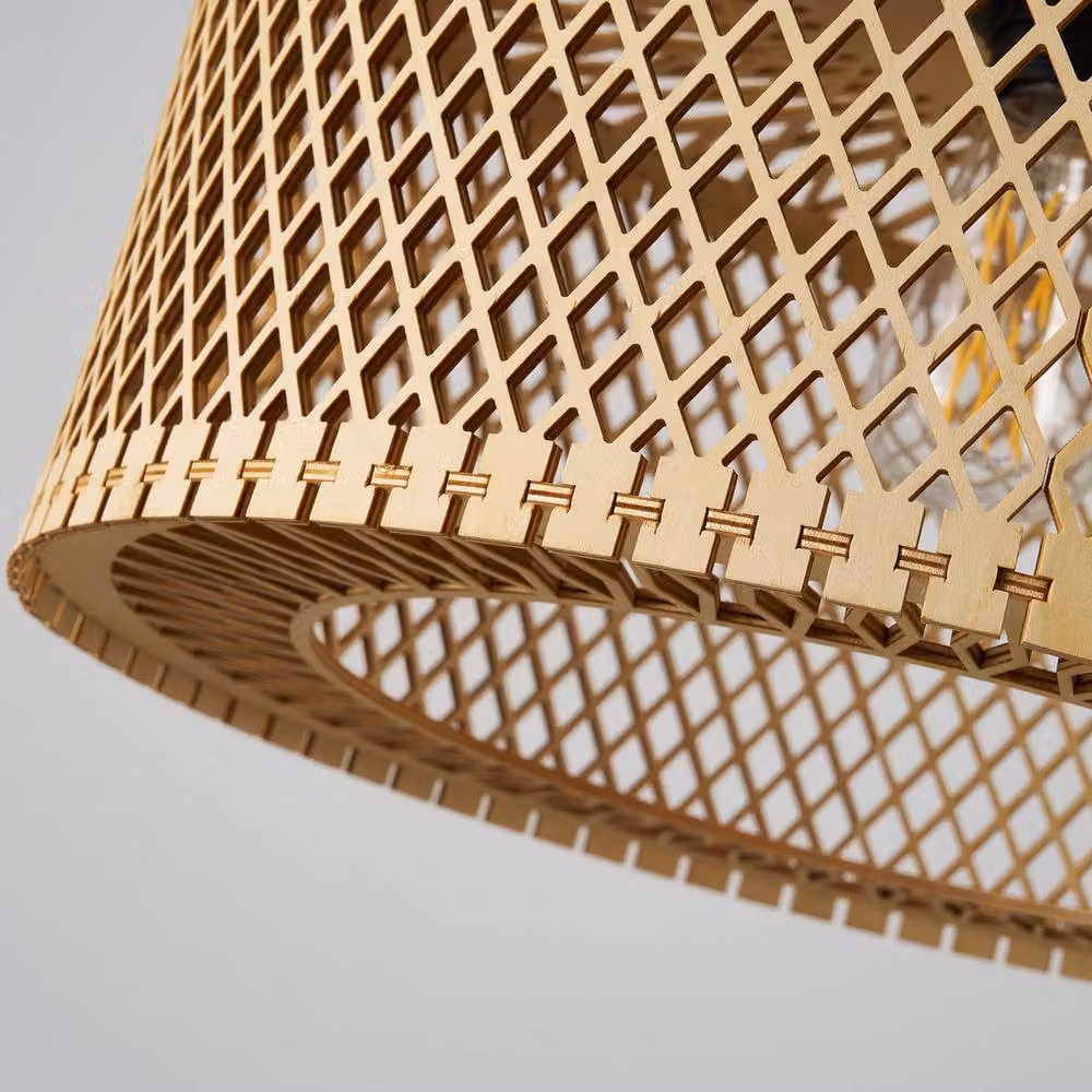 Garwarm Natural Wood Caged Pendant Light, Boho Farmhouse Style, Sand and Brown, E27, Dimmable and Adjustable – 4