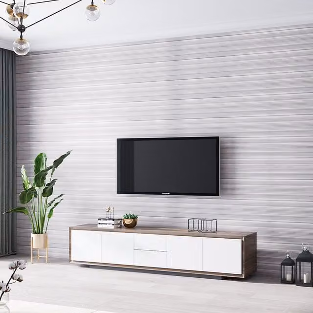 Garden Sanctuary Modern Abstract Striped Wallpaper Roll in Silver and Grey