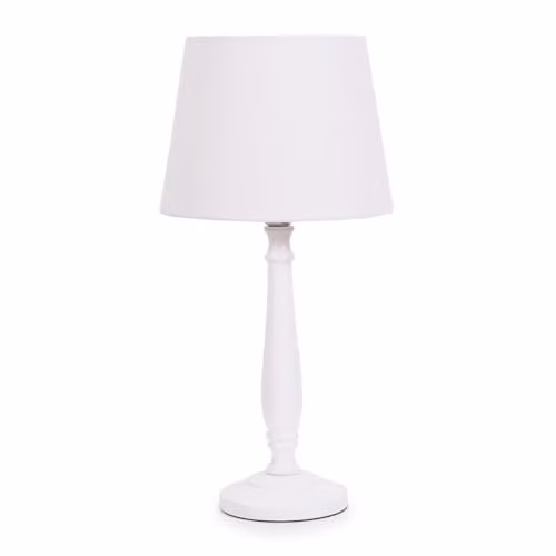 ValueLights Traditional White Wood Candlestick Table Lamp with White Fabric Cone Shade and LED Bulb