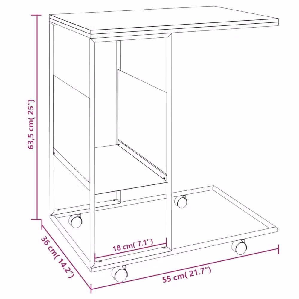 Berkfield Home Black Side Table with Castors, W/D/H: 55 x 36 x 63.5 cm – 5
