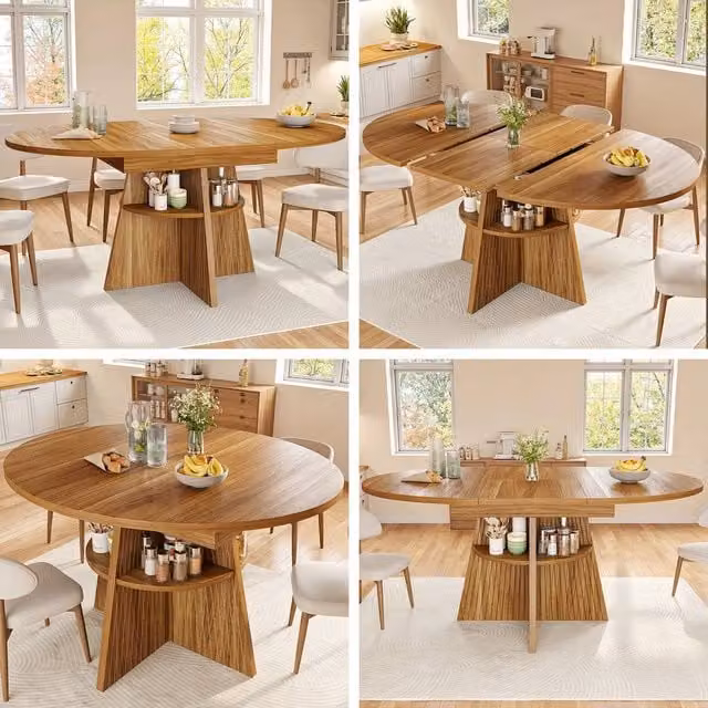 BTM Extendable Round to Oval Dining Table in Brown, W/D/H: 110 x 110 x 76 cm – 1