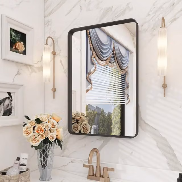 Livingandhome Minimalist Rectangular Wall Mirror with Black Metal Frame