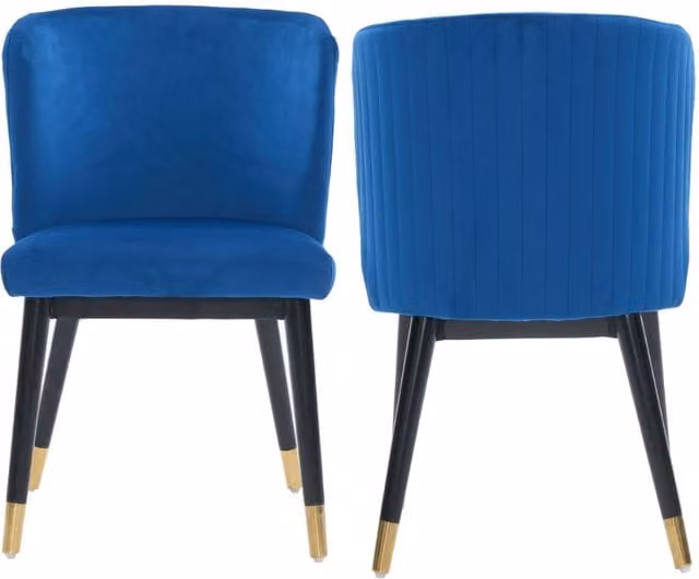 Life Interiors Sofina Modern Velvet Dining Chairs, Set of 2, Blue with Wooden Frame – 1