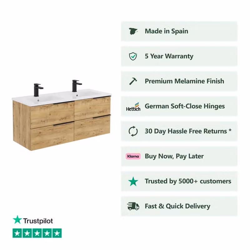 Banyetti Celtic 1200mm Wall Hung Bathroom Vanity Unit with Lira Basin in Ostippo Oak Light Oak, W/D/H: 120 x 45 x 48 cm – 2