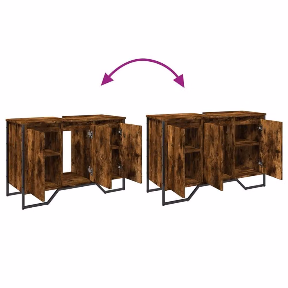Berkfield Home Smoked Oak Wall Mounted Bathroom Sink Cabinet with Hinged Doors and Internal Shelves, W/D/H: 91 x 35 x 60 cm – 5