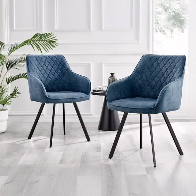 FurnitureboxUK Set of 2 Falun Blue Fabric Dining Chairs with Black Metal Legs