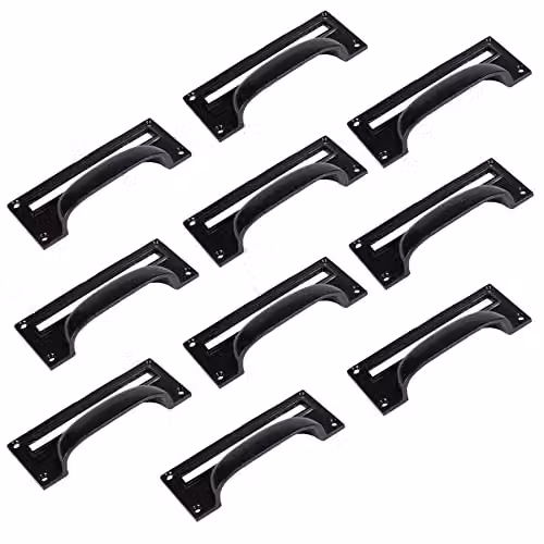 Hammer & Tongs Matt Black Iron Filing Cabinet Drawer Pulls with Card Frames, Pack of 10, W130mm x H50mm – 2