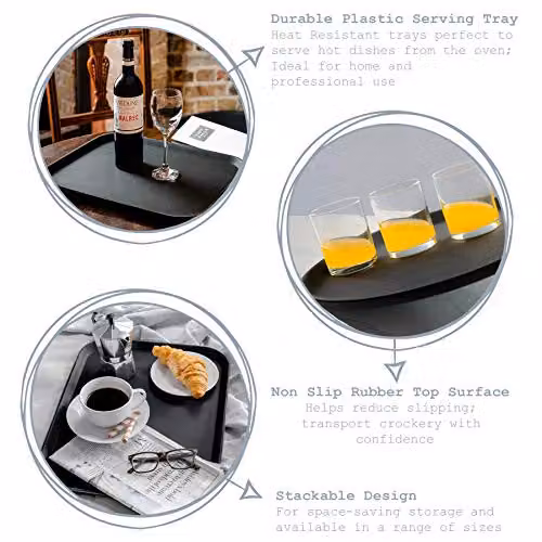 Argon Tableware Black Rectangular Non-Slip Serving Trays, Pack of 6, W: 45.5 cm, D: 35.5 cm – 2