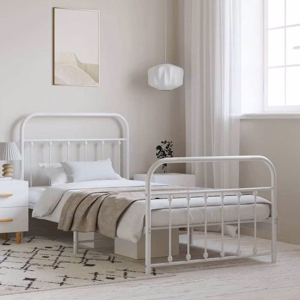 Berkfield Home Metal Bed Frame with Headboard and Footboard in White, W/D/H: 100 x 190 cm – 2