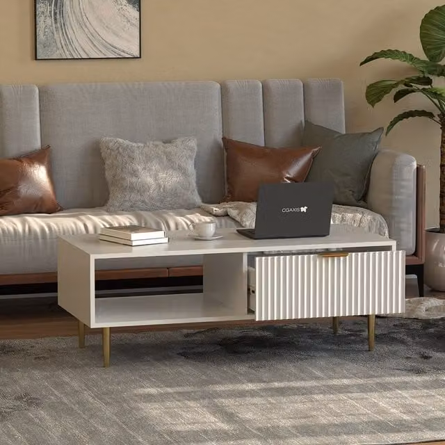 Hygrad Modern White and Gold Wooden Coffee Table with Storage Drawer for your Living Room – 1
