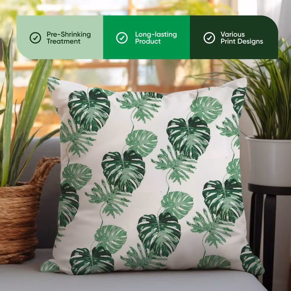 Gardenwize Pack of 2 White Bali Leaf Printed Square Outdoor Scatter Cushions – 3