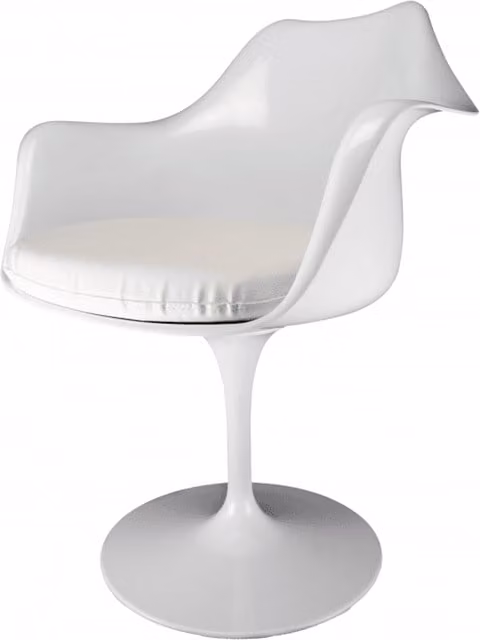 Fusion Living Modern White Tulip Armchair with Glossy Plastic and Metal Details