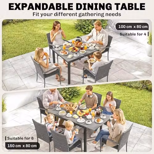 Outsunny 7 Piece Rattan Garden Furniture Set with Acacia Wood in Grey – 4