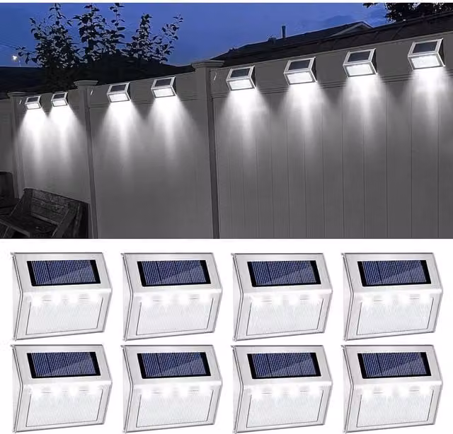 FLAVORA 8-Piece Solar Powered LED Wall and Fence Lights in Silver