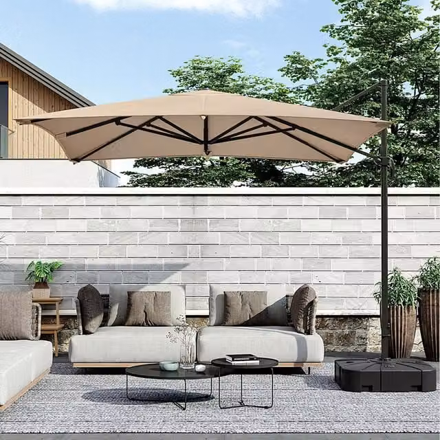 Breeins Cantilever Parasol with Adjustable Polyester Canopy and Fillable Base in Beige and Yellow