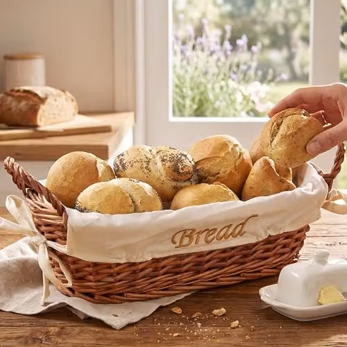 Orsina Small Natural Brown Wicker Bread Basket with Beige Liner – 4