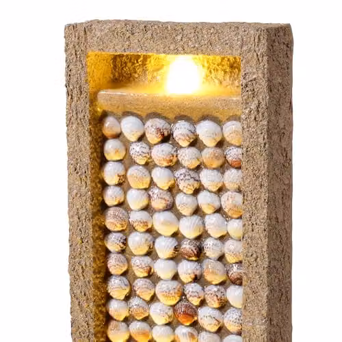 Teamson Home Garden Outdoor Water Feature Tall Cascade Waterfall Fountain with Warm LED Lights and Layered Rock Design in Brown and Beige – 3