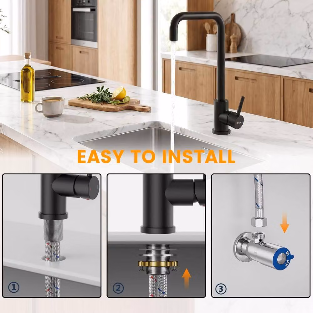 Blylund Stainless Steel L-Shaped Kitchen Mixer Tap with Single Lever and Swivel Spout in Matt Black – 6
